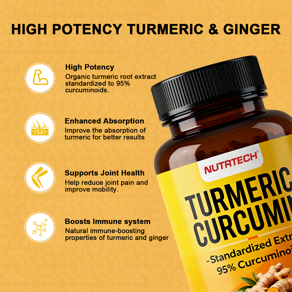 Turmeric with Black Pepper, Ginger and the Active Ingredient Curcumin for Cardiovascular Health and Joint Support